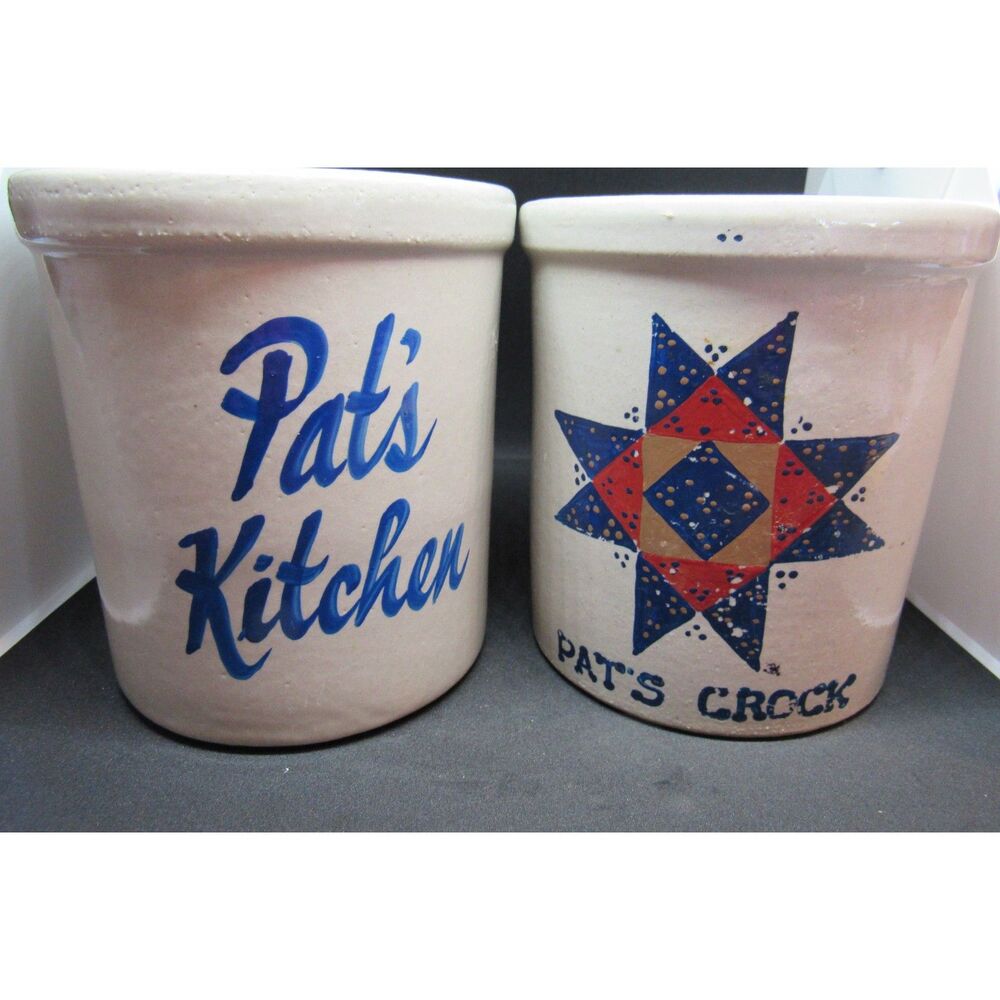 Robinson Pottery 1 Qt. Vintage glazed crock set of 2 stoneware Roseville